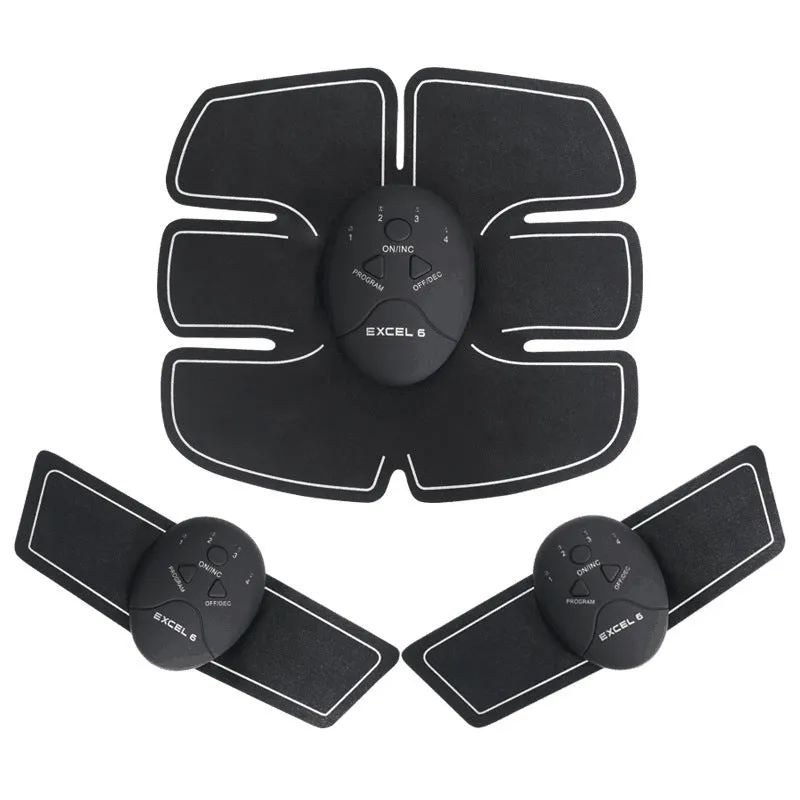 Black smart EMS abdominal muscle toning patch with push-button control and six modes for core strengthening