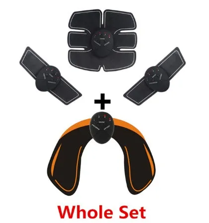 Black smart EMS abdominal muscle toning patch with push-button control and six modes for core strengthening