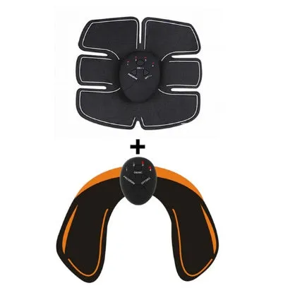 Black smart EMS abdominal muscle toning patch with push-button control and six modes for core strengthening