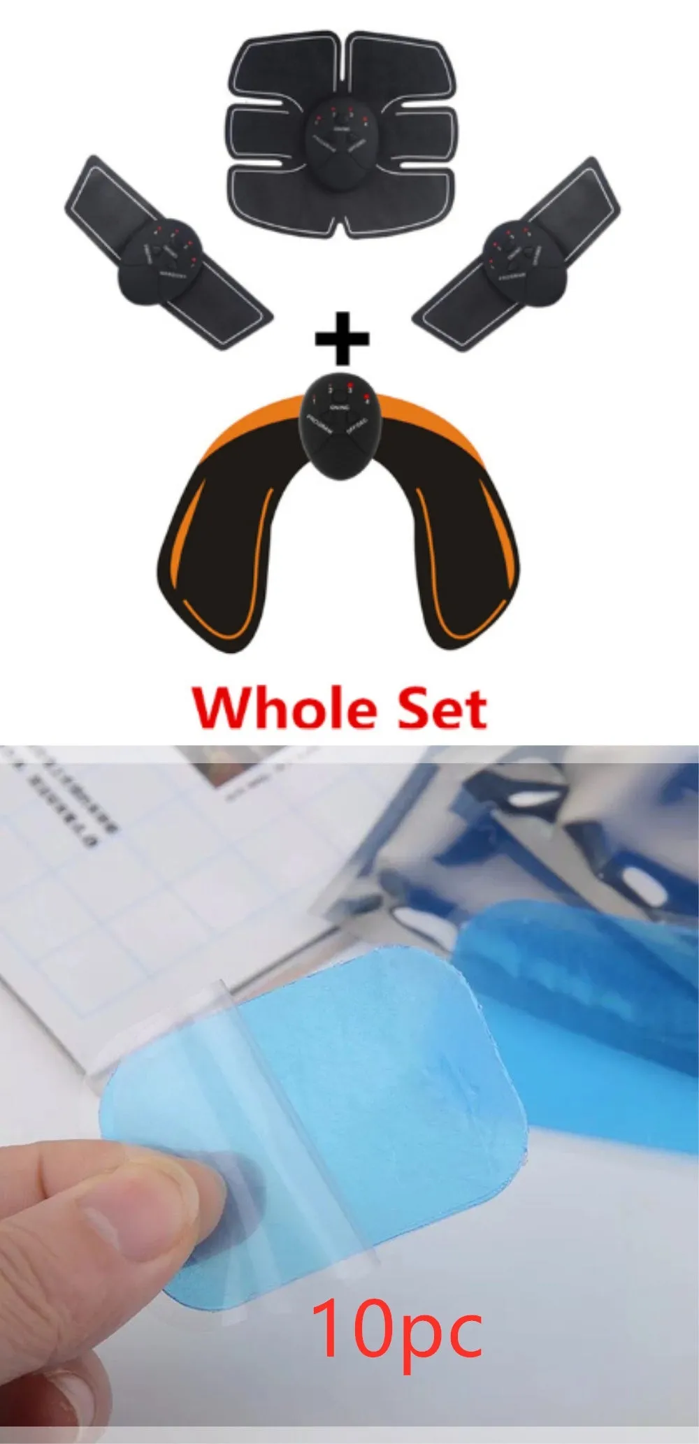 Black smart EMS abdominal muscle toning patch with push-button control and six modes for core strengthening
