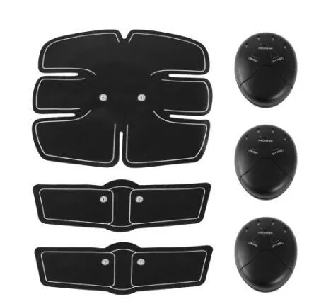 Black smart EMS abdominal muscle toning patch with push-button control and six modes for core strengthening
