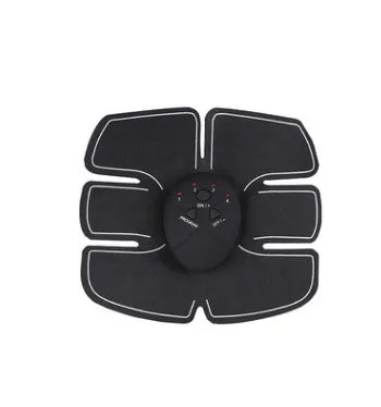 Black smart EMS abdominal muscle toning patch with push-button control and six modes for core strengthening