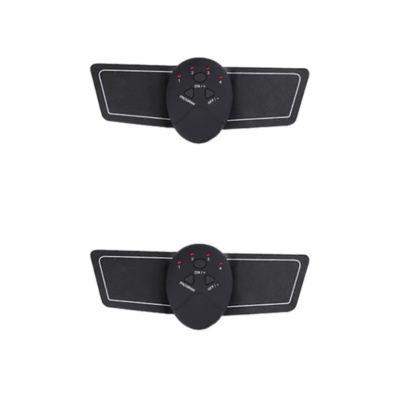 Black smart EMS abdominal muscle toning patch with push-button control and six modes for core strengthening