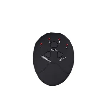 Black smart EMS abdominal muscle toning patch with push-button control and six modes for core strengthening