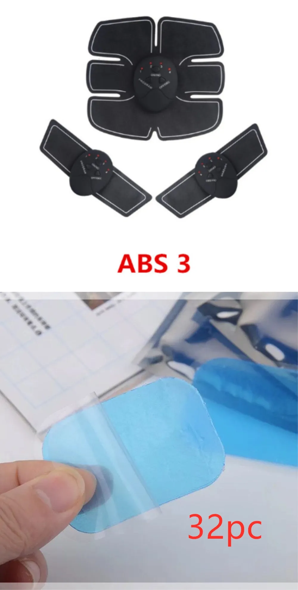 Black smart EMS abdominal muscle toning patch with push-button control and six modes for core strengthening