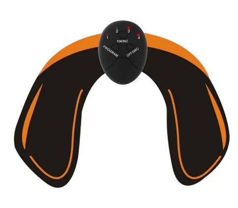 Black smart EMS abdominal muscle toning patch with push-button control and six modes for core strengthening