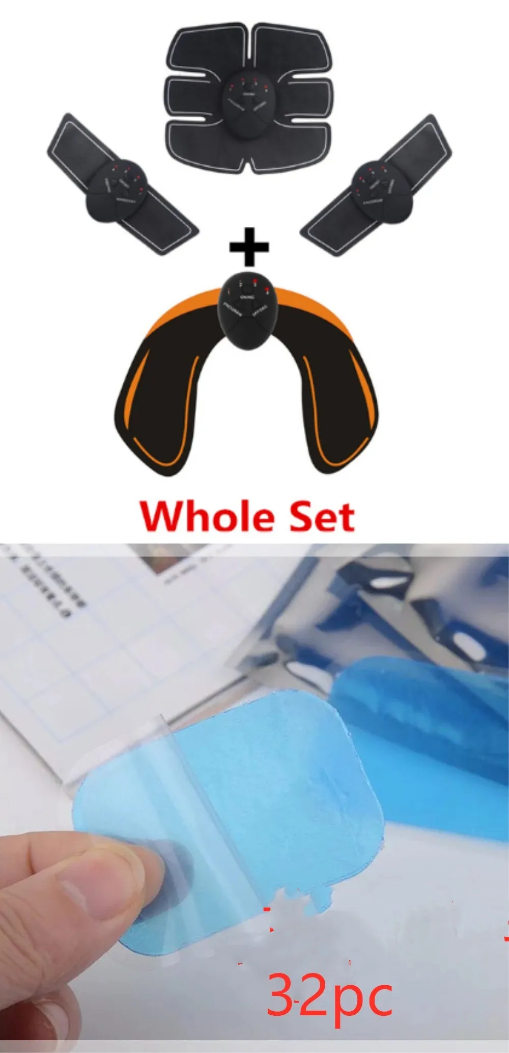 Black smart EMS abdominal muscle toning patch with push-button control and six modes for core strengthening