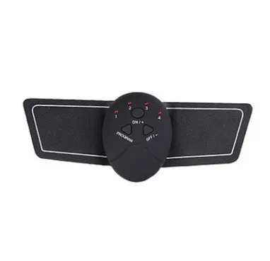 Black smart EMS abdominal muscle toning patch with push-button control and six modes for core strengthening