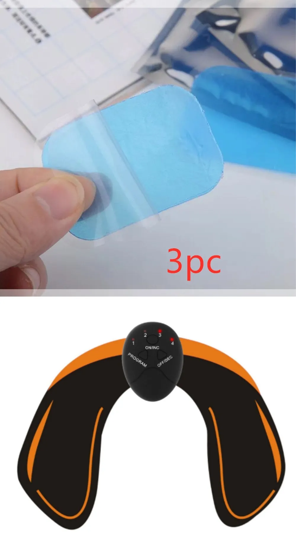 Black smart EMS abdominal muscle toning patch with push-button control and six modes for core strengthening