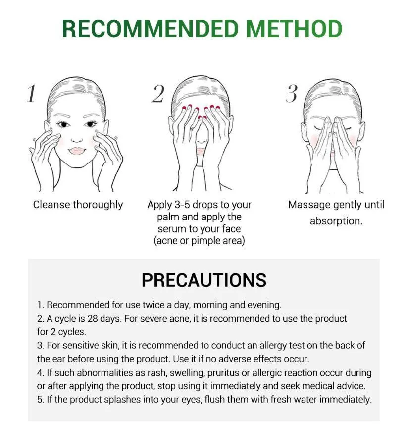 Acne treatment serum facial repair oil with Camellia sinensis leaf extract liquid formulation