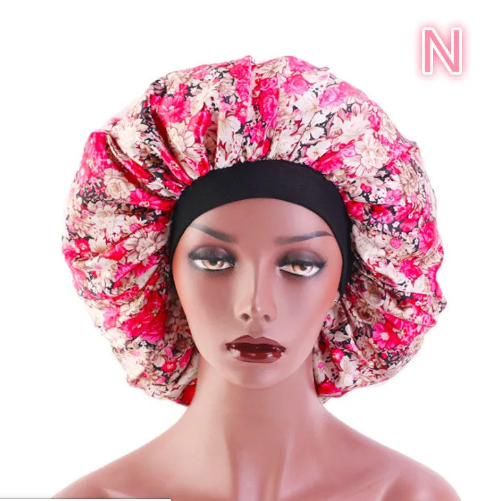 Beauty print satin silk bonnet sleep cap with elastic edge, available in multiple colours