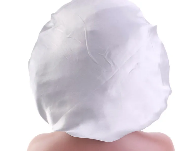 Beauty print satin silk bonnet sleep cap with elastic edge, available in multiple colours