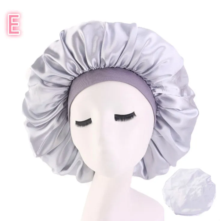 Beauty print satin silk bonnet sleep cap with elastic edge, available in multiple colours