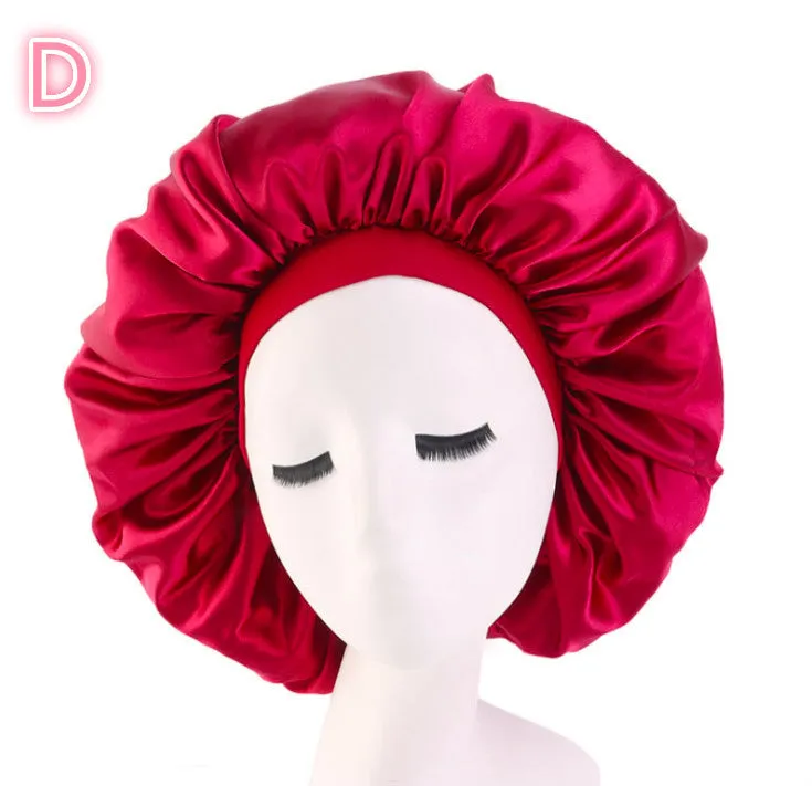 Beauty print satin silk bonnet sleep cap with elastic edge, available in multiple colours