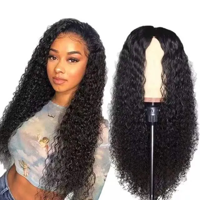 Front lace chemical fibre long curly wig in black rose net colour with slanted bang for party fashion