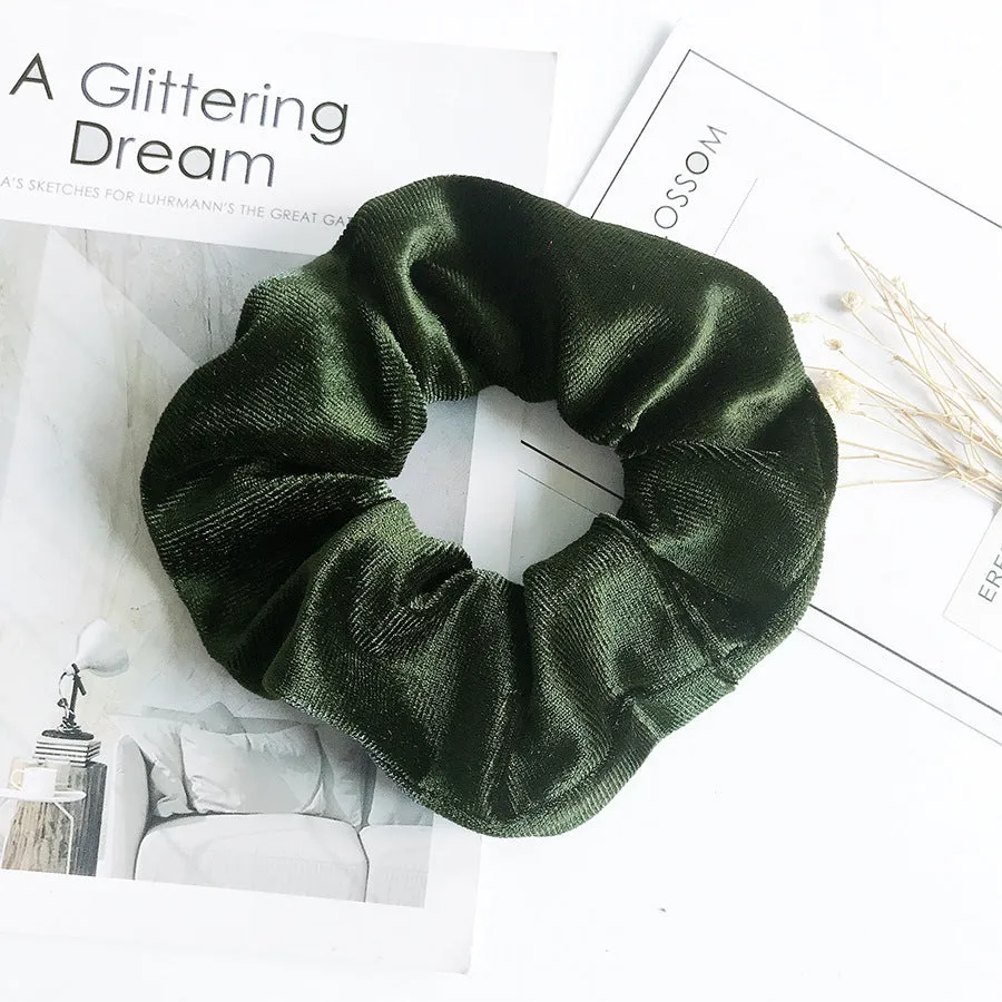 Flannel cloth hair tie for women – soft ponytail hair rope in multiple colour options including army green, black, camel, and wine red