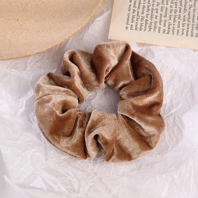 Flannel cloth hair tie for women – soft ponytail hair rope in multiple colour options including army green, black, camel, and wine red