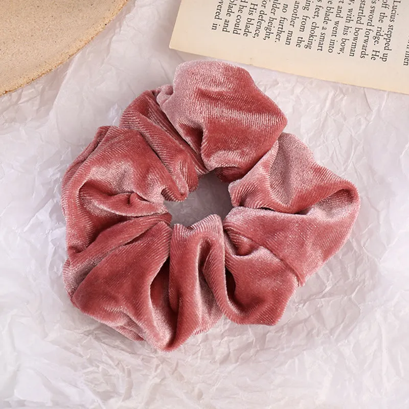 Flannel cloth hair tie for women – soft ponytail hair rope in multiple colour options including army green, black, camel, and wine red