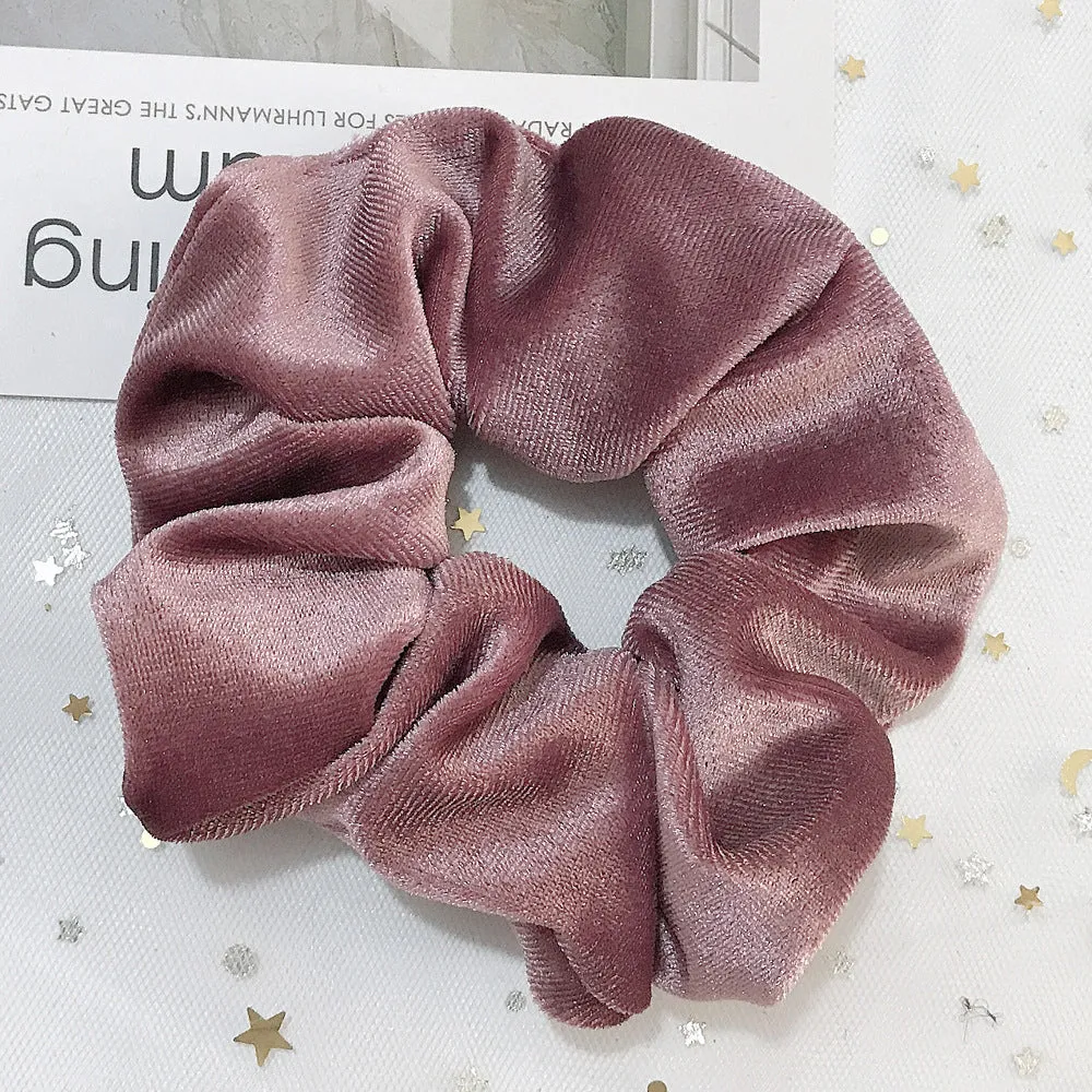 Flannel cloth hair tie for women – soft ponytail hair rope in multiple colour options including army green, black, camel, and wine red