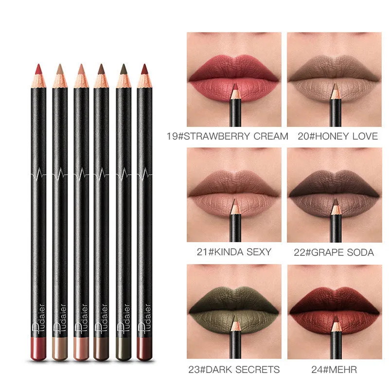 36-color waterproof non-smudge nude lip liner set with honey and beeswax ingredients