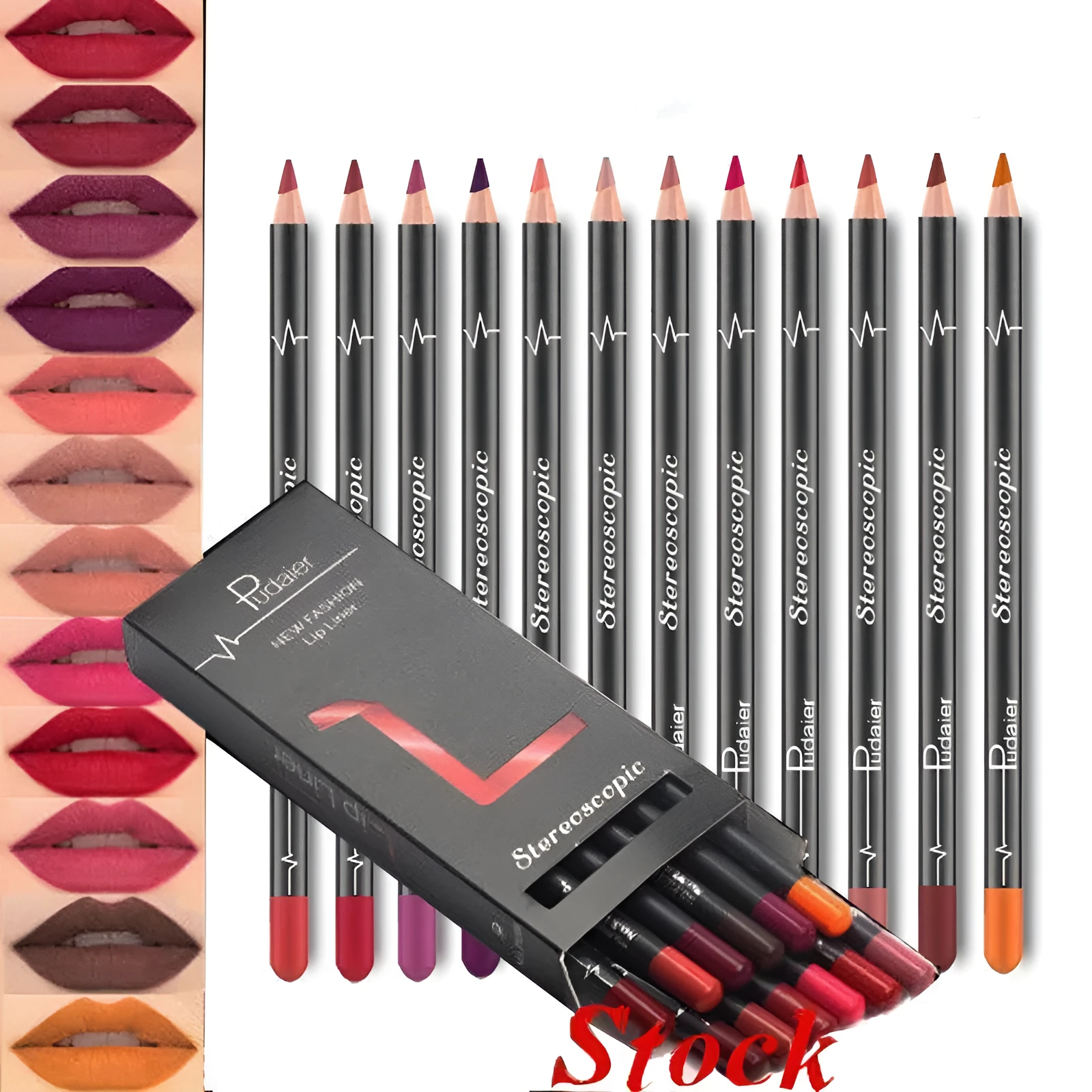 36-color waterproof non-smudge nude lip liner set with honey and beeswax ingredients