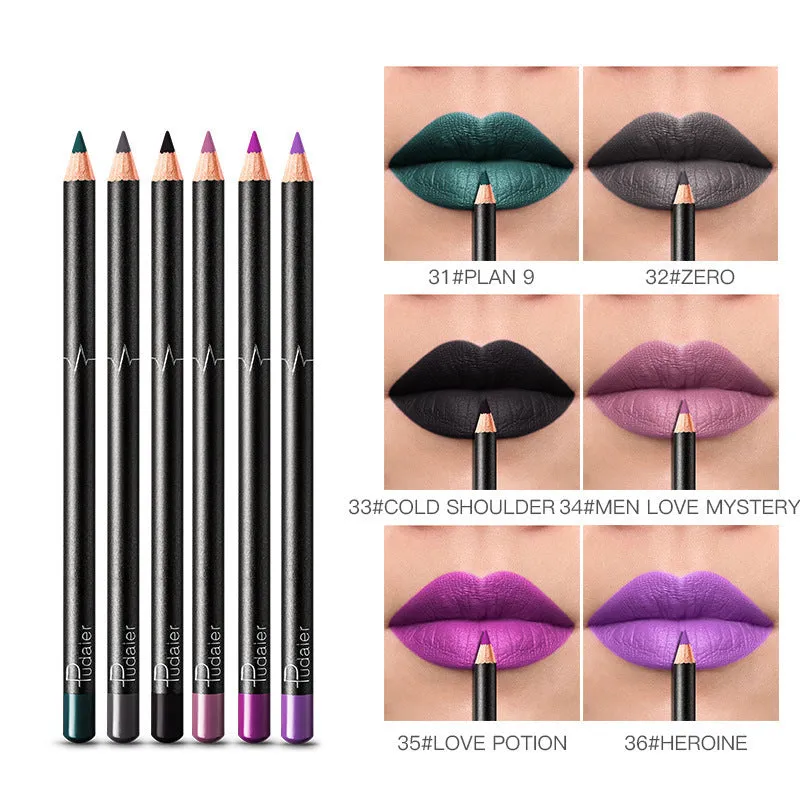 36-color waterproof non-smudge nude lip liner set with honey and beeswax ingredients