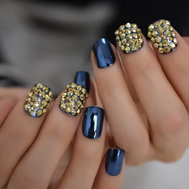 Metal false nails for women square short medium length colour L5015 with metallic finish