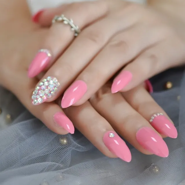 Metal false nails for women square short medium length colour L5015 with metallic finish