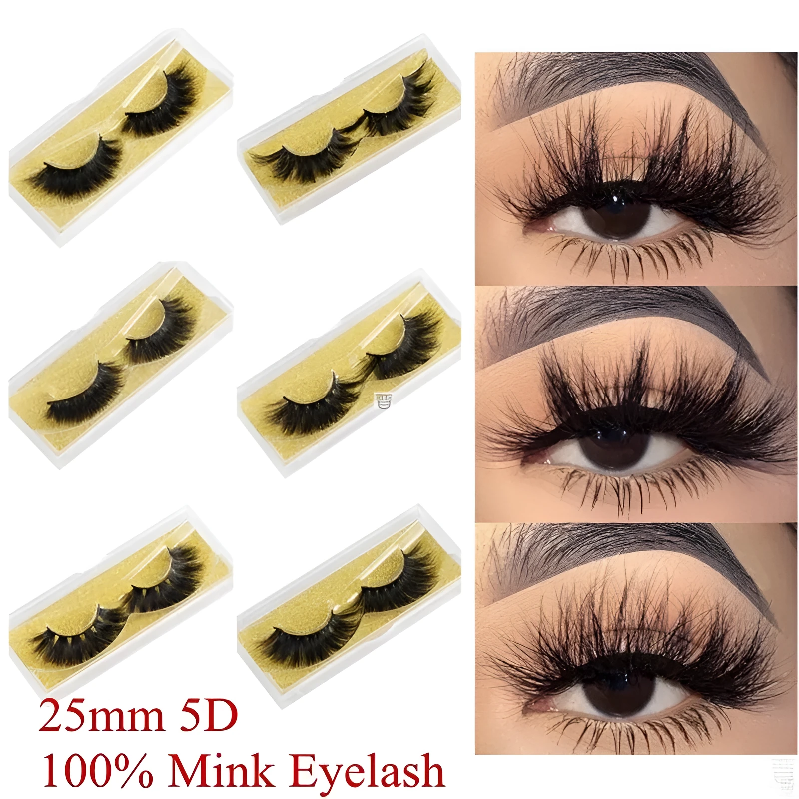 25mm wispy mink eyelashes with 5D handmade black hair and plastic cotton stalk