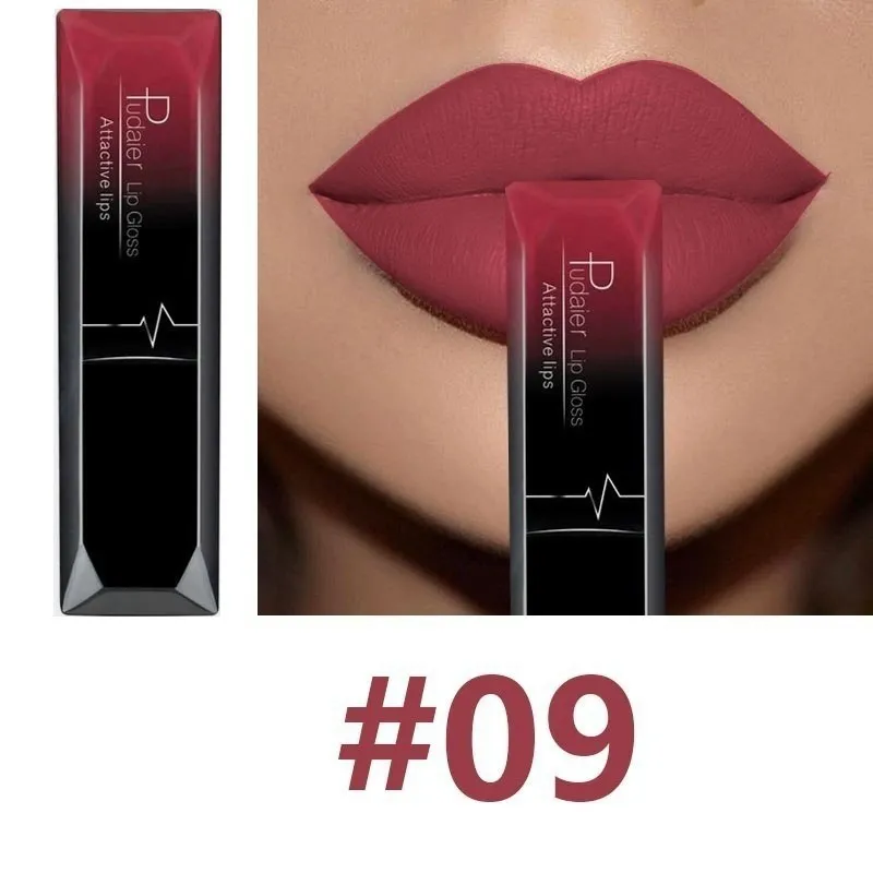 Matte long-lasting waterproof lip gloss tube with 8ml capacity and 17 colour options