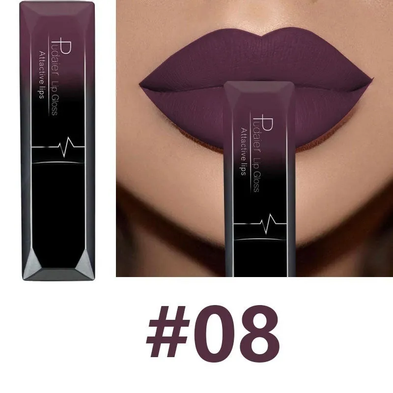Matte long-lasting waterproof lip gloss tube with 8ml capacity and 17 colour options