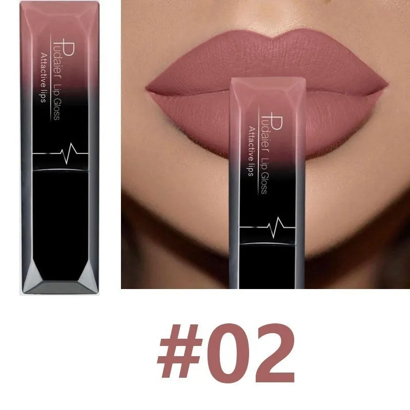 Matte long-lasting waterproof lip gloss tube with 8ml capacity and 17 colour options