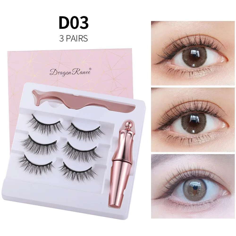 Magnetic liquid eyeliner and 5 pairs of magnetic false eyelashes set with tweezer and case, handmade faux mink, 5 magnets each