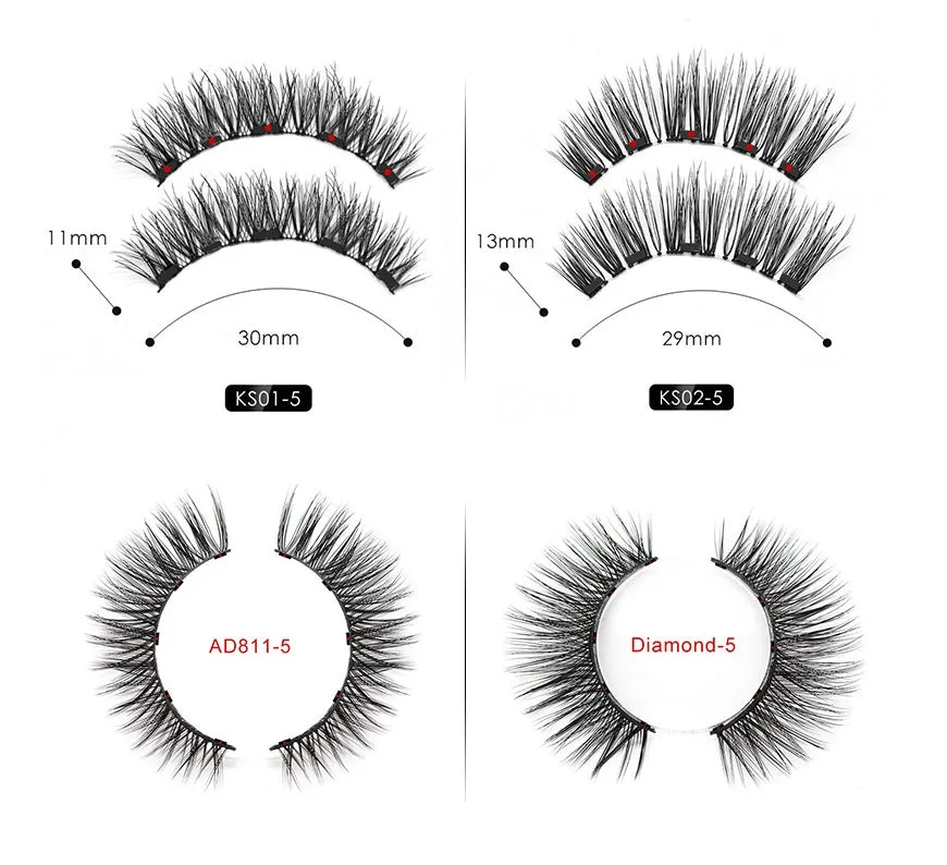 Magnetic liquid eyeliner and 5 pairs of magnetic false eyelashes set with tweezer and case, handmade faux mink, 5 magnets each