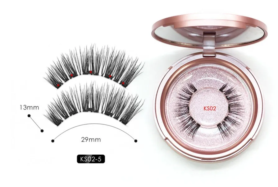 Magnetic liquid eyeliner and 5 pairs of magnetic false eyelashes set with tweezer and case, handmade faux mink, 5 magnets each