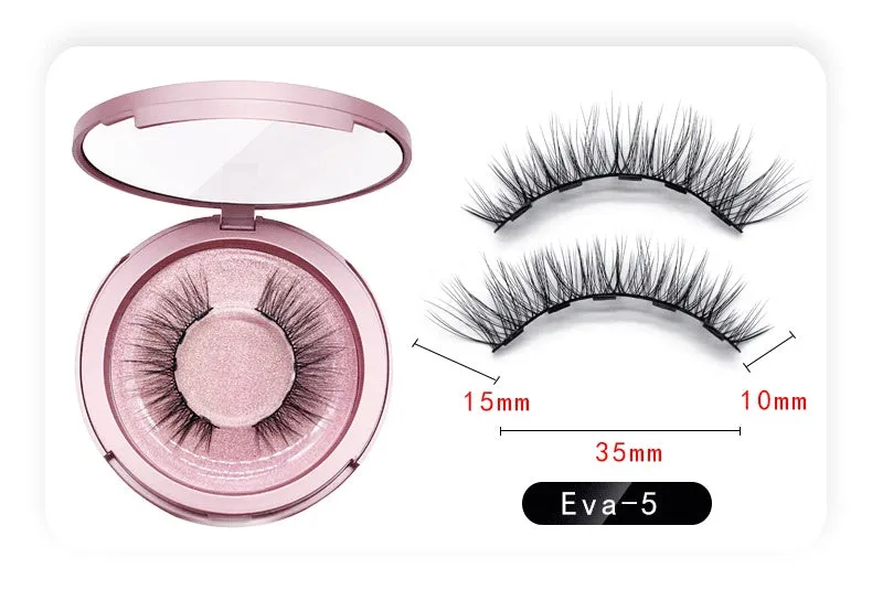 Magnetic liquid eyeliner and 5 pairs of magnetic false eyelashes set with tweezer and case, handmade faux mink, 5 magnets each