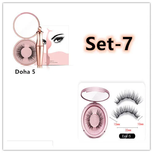 Magnetic liquid eyeliner and 5 pairs of magnetic false eyelashes set with tweezer and case, handmade faux mink, 5 magnets each