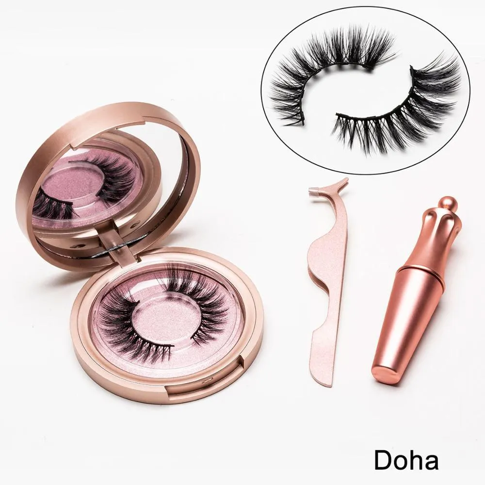 Magnetic liquid eyeliner and 5 pairs of magnetic false eyelashes set with tweezer and case, handmade faux mink, 5 magnets each