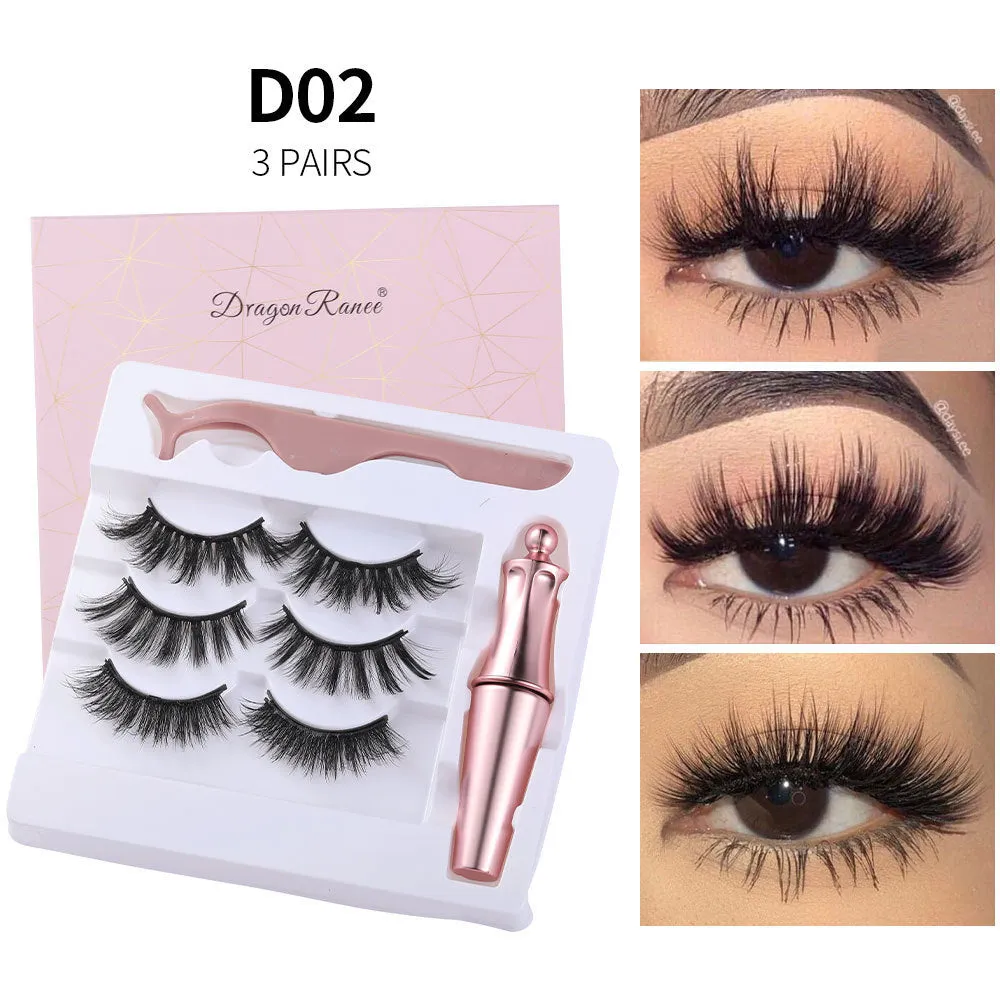 Magnetic liquid eyeliner and 5 pairs of magnetic false eyelashes set with tweezer and case, handmade faux mink, 5 magnets each