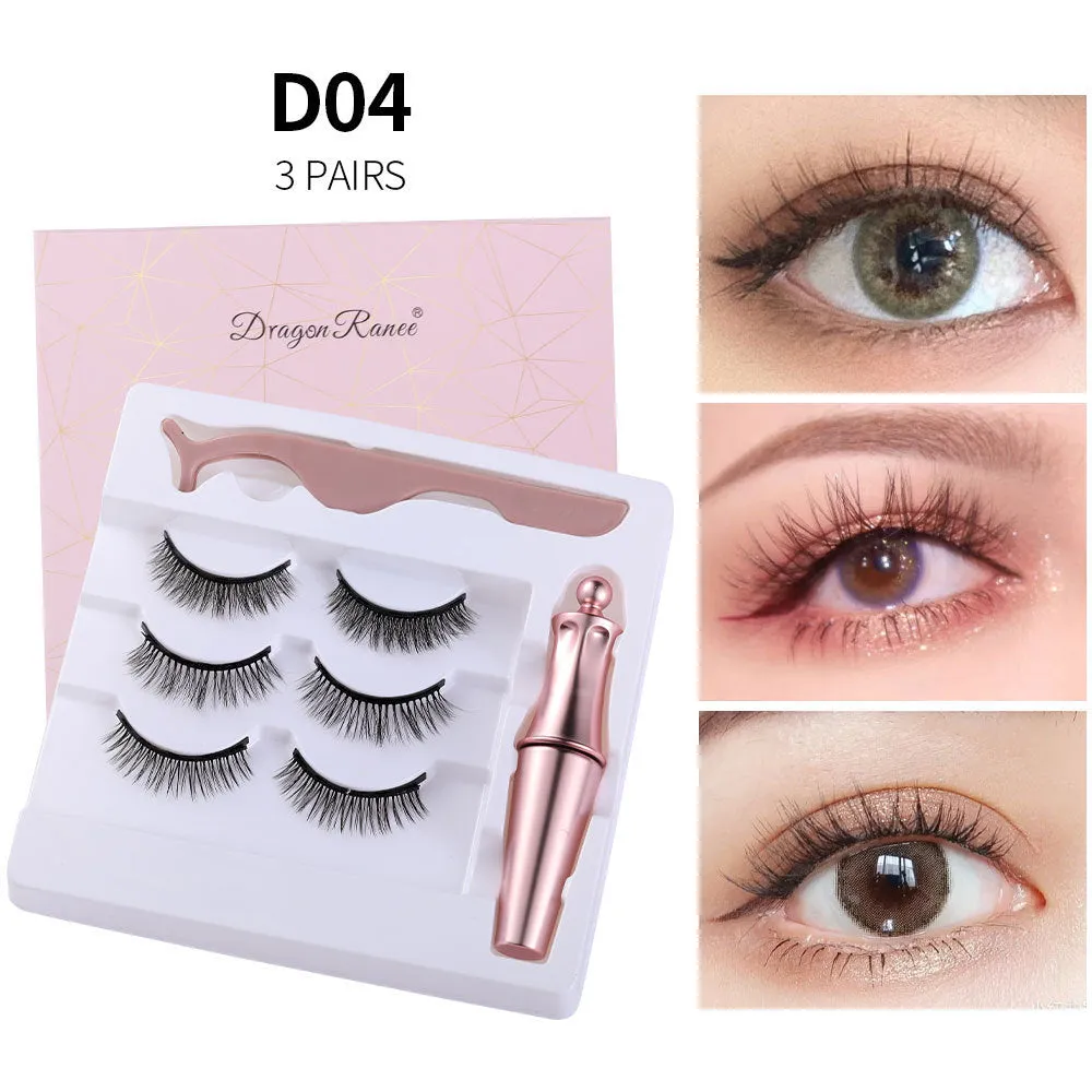 Magnetic liquid eyeliner and 5 pairs of magnetic false eyelashes set with tweezer and case, handmade faux mink, 5 magnets each