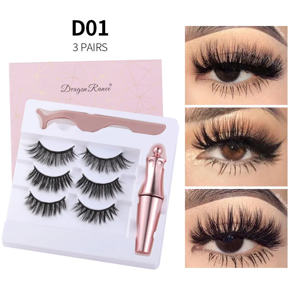 Magnetic liquid eyeliner and 5 pairs of magnetic false eyelashes set with tweezer and case, handmade faux mink, 5 magnets each