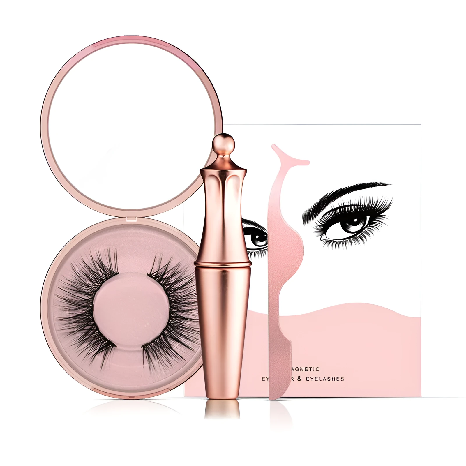 Magnetic liquid eyeliner and 5 pairs of magnetic false eyelashes set with tweezer and case, handmade faux mink, 5 magnets each
