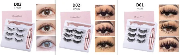 Magnetic liquid eyeliner and 5 pairs of magnetic false eyelashes set with tweezer and case, handmade faux mink, 5 magnets each