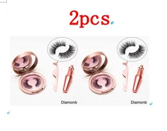 Magnetic liquid eyeliner and 5 pairs of magnetic false eyelashes set with tweezer and case, handmade faux mink, 5 magnets each