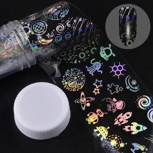 Roll of starry nail sticker paper, 1 metre long and 4 cm wide, with foil star patterns for nail art