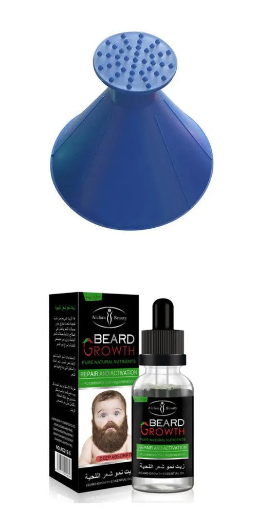 Bottle of beard essential oil with natural ingredients for growth and dandruff control