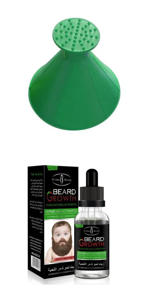 Bottle of beard essential oil with natural ingredients for growth and dandruff control