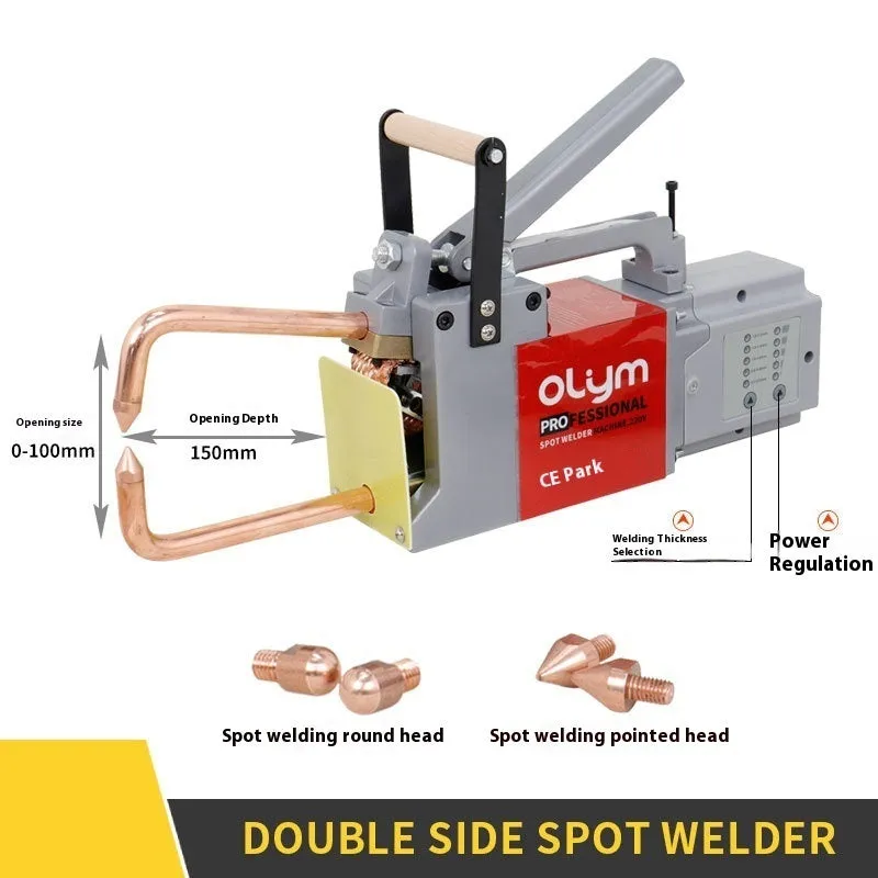 OL8000 manual double-sided spot welder butt welding machine with round and pointed welding heads.