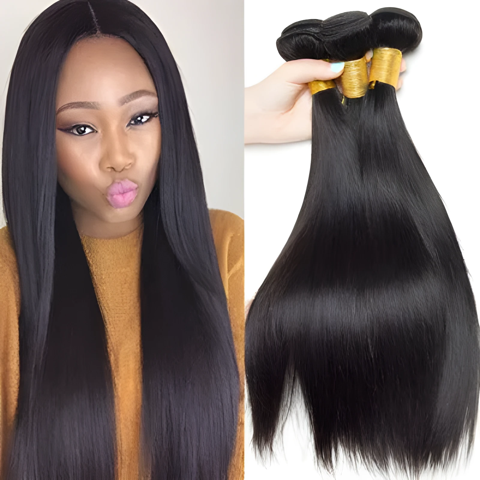 Virgin Brazilian straight hair curtain wig in natural black colour, 8-30 inch length options