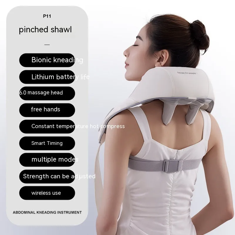 Beige electric clip kneading shoulder and neck massager with half PU leather cover